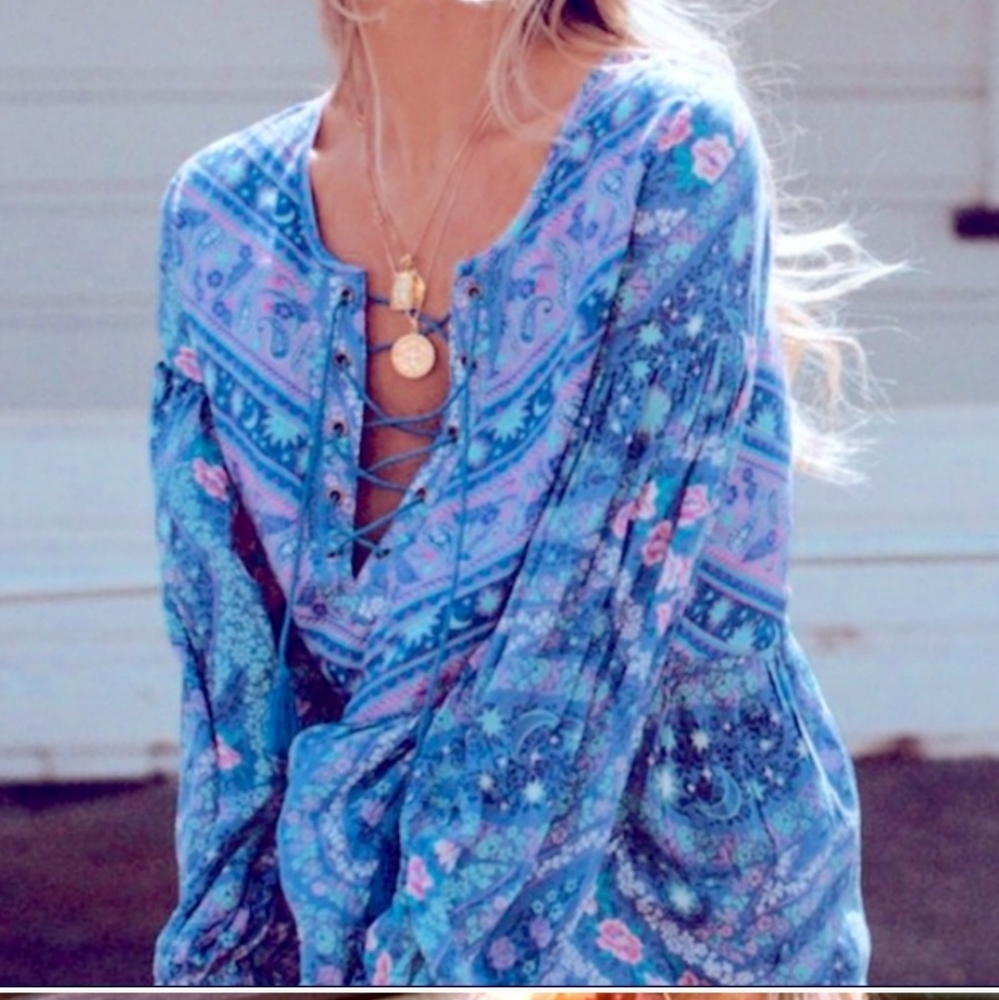 NWT Spell & the Gypsy City Lights Blouse Indigo